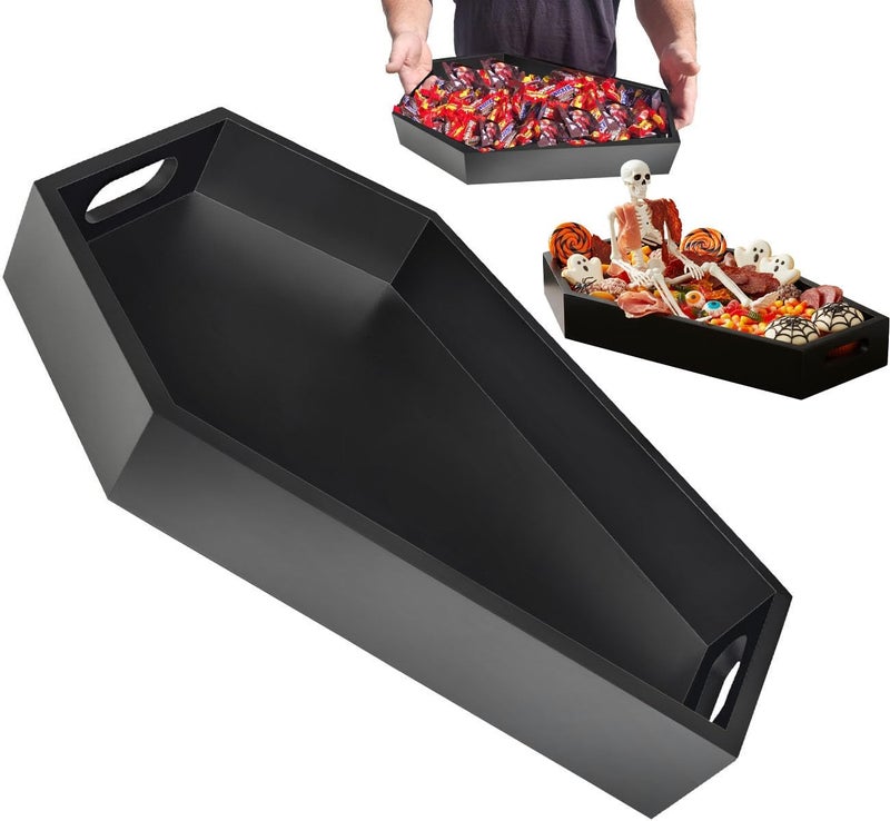 TOSOENPHY 14.2'' Coffin Charcuterie Boards for Gothic Home Decor - Sturdy Solid Wooden Halloween Tray - Goth Container Storage - Image 1